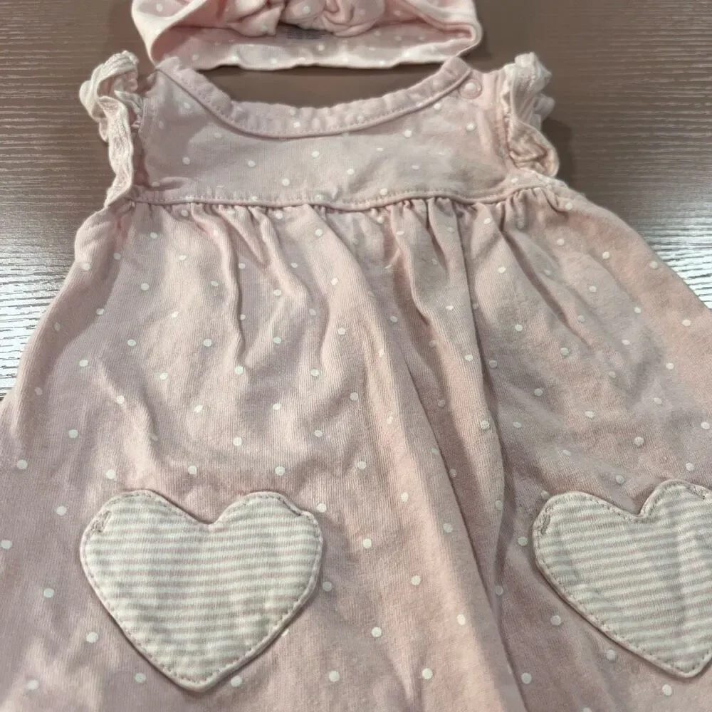 🏈 Carters pink polkadot jumpsuit and headband